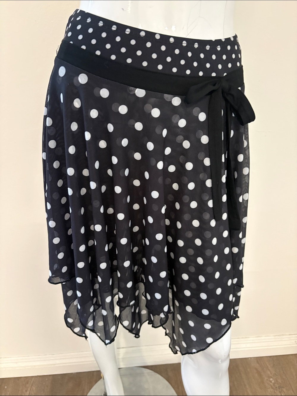 NWOT dELiA*s x Dolls Kill Black & White Polka Dot Mesh Asymmetrical Midi Skirt